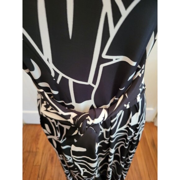 Black/White Bold Print Midi Dress Leaf Print sz XL Minimalist Avant Garde Artsy - Picture 5 of 6